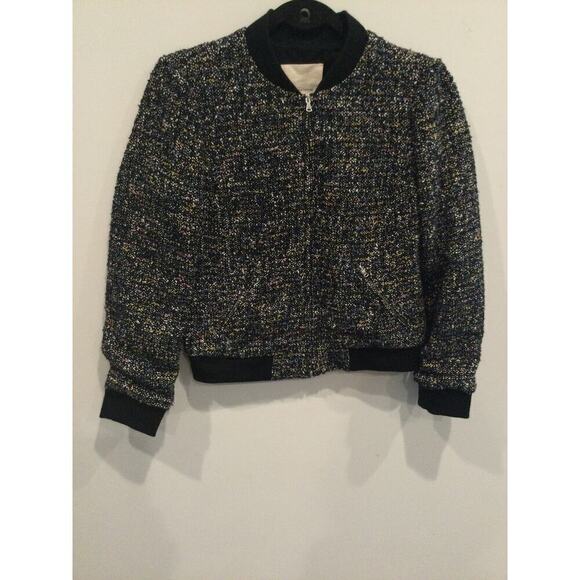 Rebecca Taylor multi tweed bomber jacket sz 4 short black cotton zip up textured - Picture 12 of 15